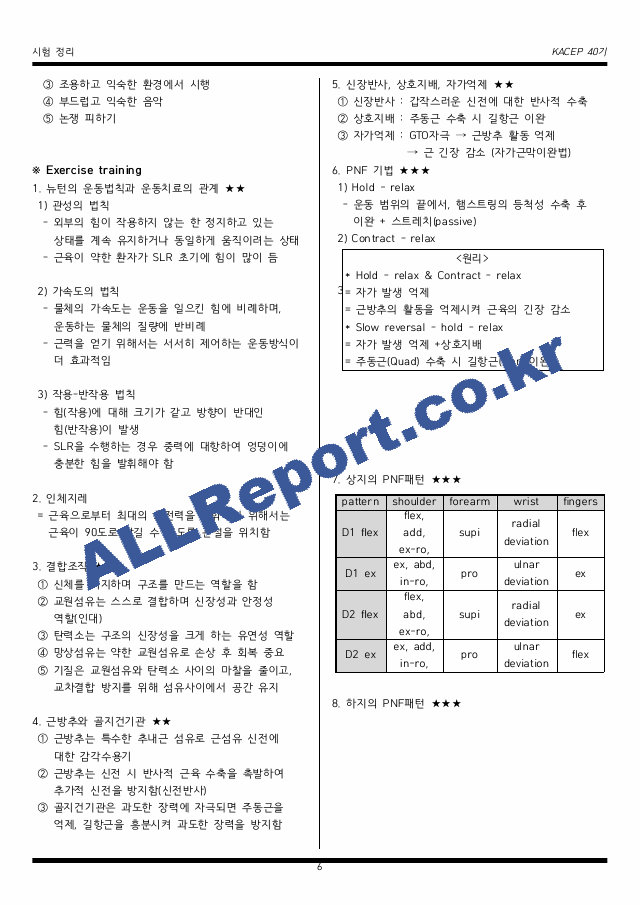 카셉 운동사 필기 시험 요약본 정리 (6 페이지)